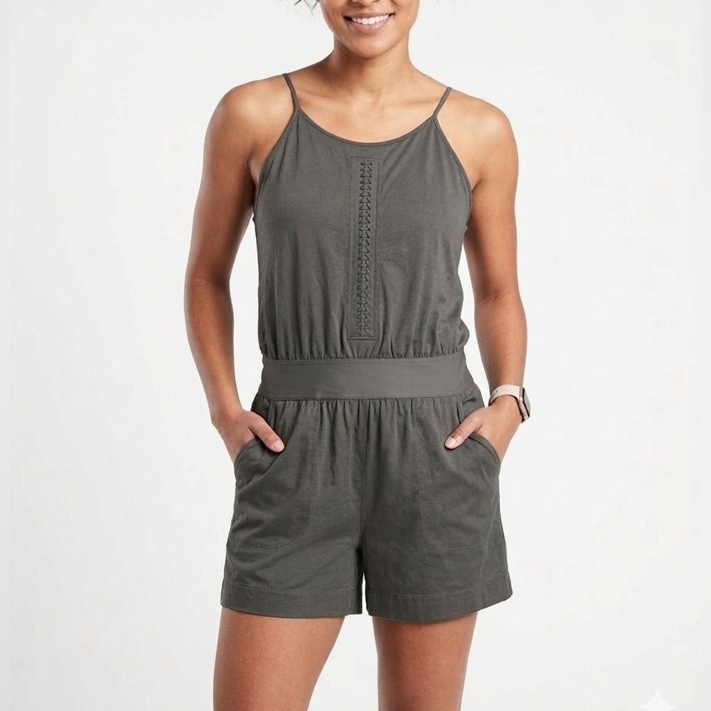 NWT Eres Reed Romper Swim Cover Up Gray Taupe Open Back Sz L XL